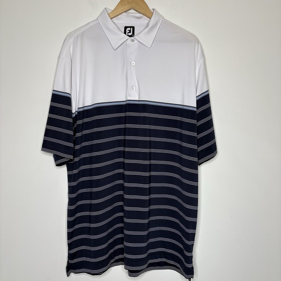 FootJoy Polo Shirt Mens 2XL White Blue Striped Collar Golf Performance Stretch - Picture 3 of 7
